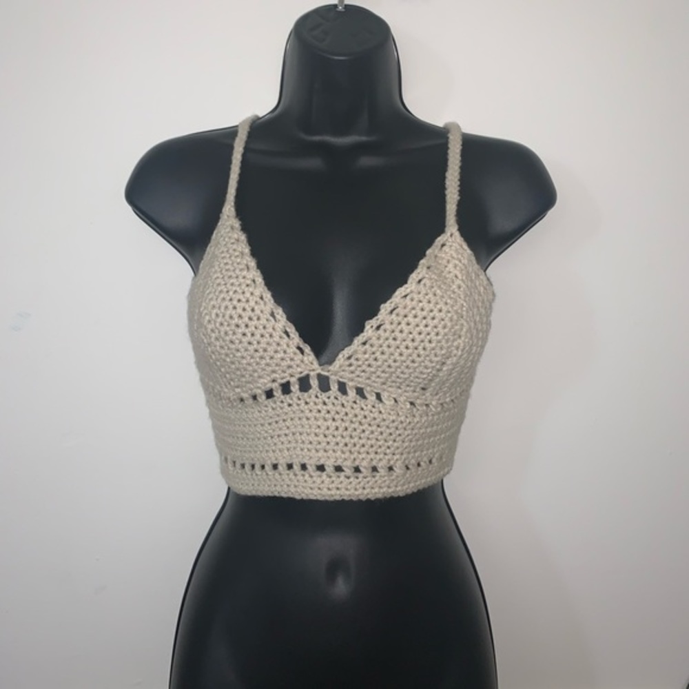 Cream Crocheted Halter Top